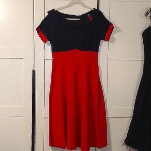 Navy/Red Boatneck Vintage Style Retro Pinup Dress